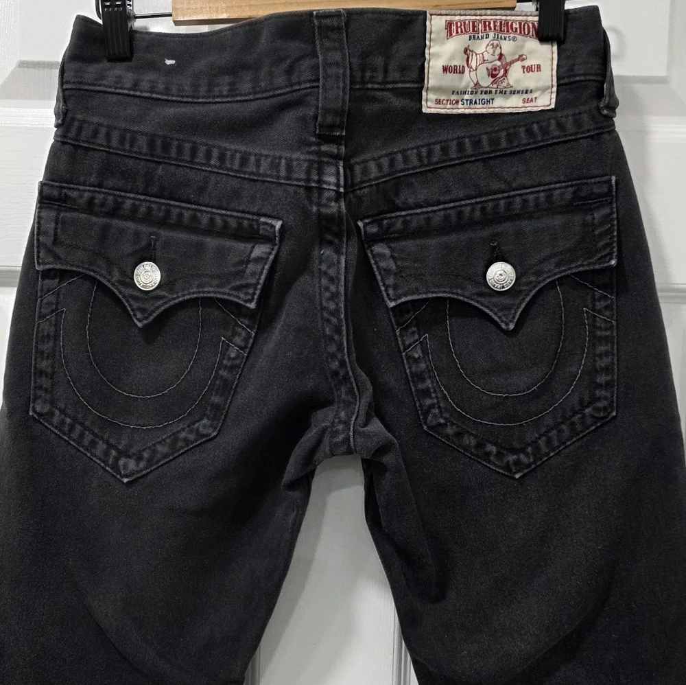 True Religion Section Straight Jeans Black Flap Pocket Low Rise Size 27